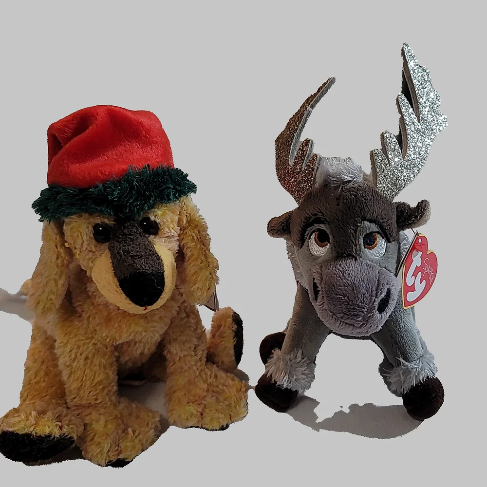 Vintage Y2K Festive Plush Dog and Frozen Reindeer‎ Set collection